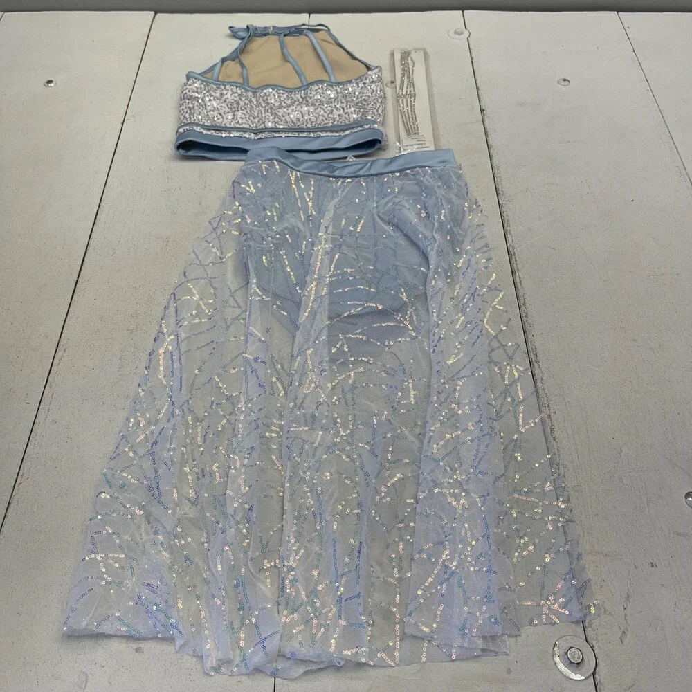 Weissman I Try Costume Set Girls XLC 16/18 Powder Blue Sequin Skirt 3 Piece